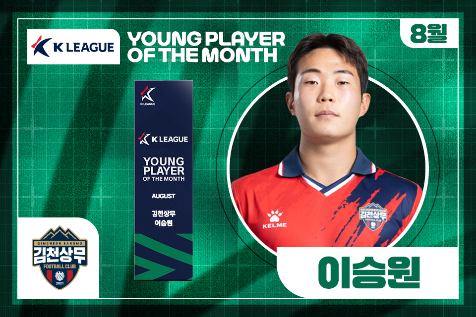 김천 이승원, 8월 K리그 ‘이달의 영플레이어 상’… 올 시즌 두 번째