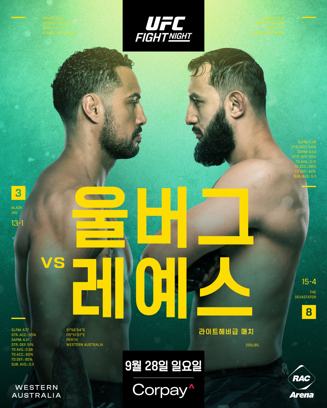 UFC 신성 울버그, 부활한 레예스와 격돌… 타이틀 도전권 노린다