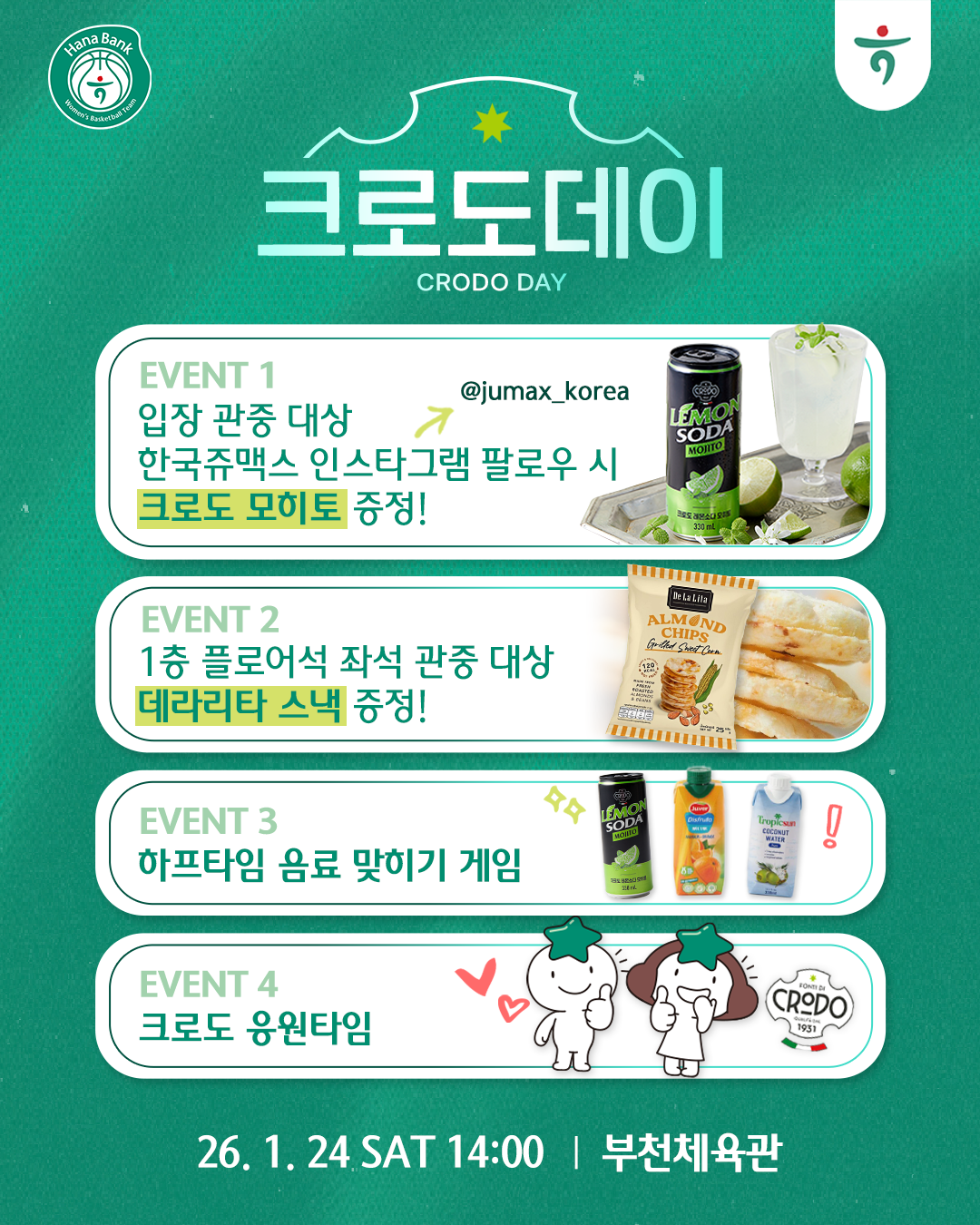 WKBL 하나은행, 24일 홈경기, '크로도 데이' 개최